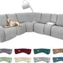 100% Waterproof Sectional Recliner Couch Covers for Reclining Couch L Shaped Corner Sectional Sofa Cover Jacquard Stretch L Shape Recliner Slipcovers (5 Seater 1 Console Cover, Cloud Grey)