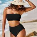 Pink Queen Women's High Waist Bikini Set Removable Strap Bandeau Two Piece Swimsuit Bathing Suit (Black, L)