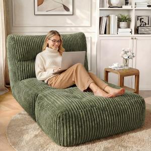 Homkdom Bean Bag Chair,Giant Bean Bag Chairs for Adults 31.49" H with Foldable Ottoman for Living Room, Bedroom or Balcony,Big Lounge Chair with Memory Foam Filled,Lazy Floor Sofa,Plush,Comfy,Green
