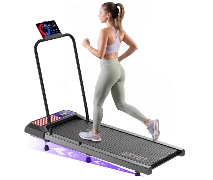 Gkyet Walking Pad Treadmill with Handle Bar, 8% Incline Under Desk Treadmill | 2.5HP Quiet Motor, 265 lb Capacity, 0.6-4 MPH Speed, 15 x 35.4 in Belt, Compact for Home Office and Small Spaces