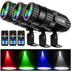 Led Pinspot Light, Czgor 15W Disco Ball Spotlight, RGBW 4 in 1 Mirror Ball Lights with Remote Control, Super Bright LED Pin Spot Light for Parties DJ Club Bar Wedding, RGBW, 3 Pack