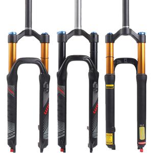 BUCKLOS LUTU 26/27.5/29 Air MTB Suspension Fork, Rebound Adjust Straight Tube 28.6mm QR 9mm Travel 120mm Manual/Crown Lockout Mountain Bike Forks, Ultralight Gas Shock XC Bicycle (Black Gold)