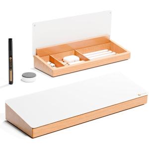 Glass Desktop Whiteboard with Wood Organizer for Small Office Accessories, Aesthetic Desk Dry Erase White Board with Drawer for Home Office Cubicle, Marker & Eraser Included, Yeoux