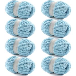8 Pack Chunky Yarn for Hand Knitting - Chunky Chenille Blanket Yarn for Crocheting - Jumbo Fluffy Yarn for Crochet - Super Bulky Yarn 25 yds 7.7 oz Each Skein (Lake Blue)