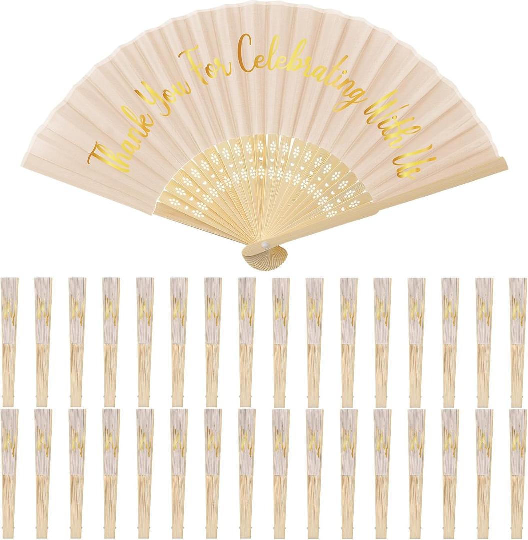 Jetec 50 Pcs Wedding Fans for Guests Bulk Silk Hand Fans Handheld Folded Thank You for Celebrating with Us Wedding Favors for Bridal Bridesmaid Baby Shower Dancing Party Church Gift(Ivory)