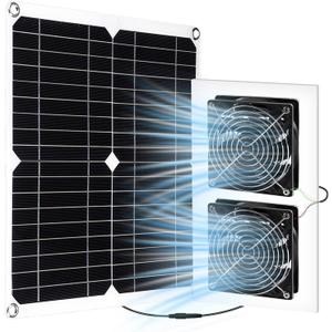 25W Solar Powered Fan for Chicken Coop, Plug Play, Solar Exhaust Fan for Shed, Greenhouse, Dog House, Kennel, Attic, Barn, Waterproof Ventilation with Strong Airflow, Easy Connector (25W 36.0 x 33.0 INCHES with Dual Fan Combination)