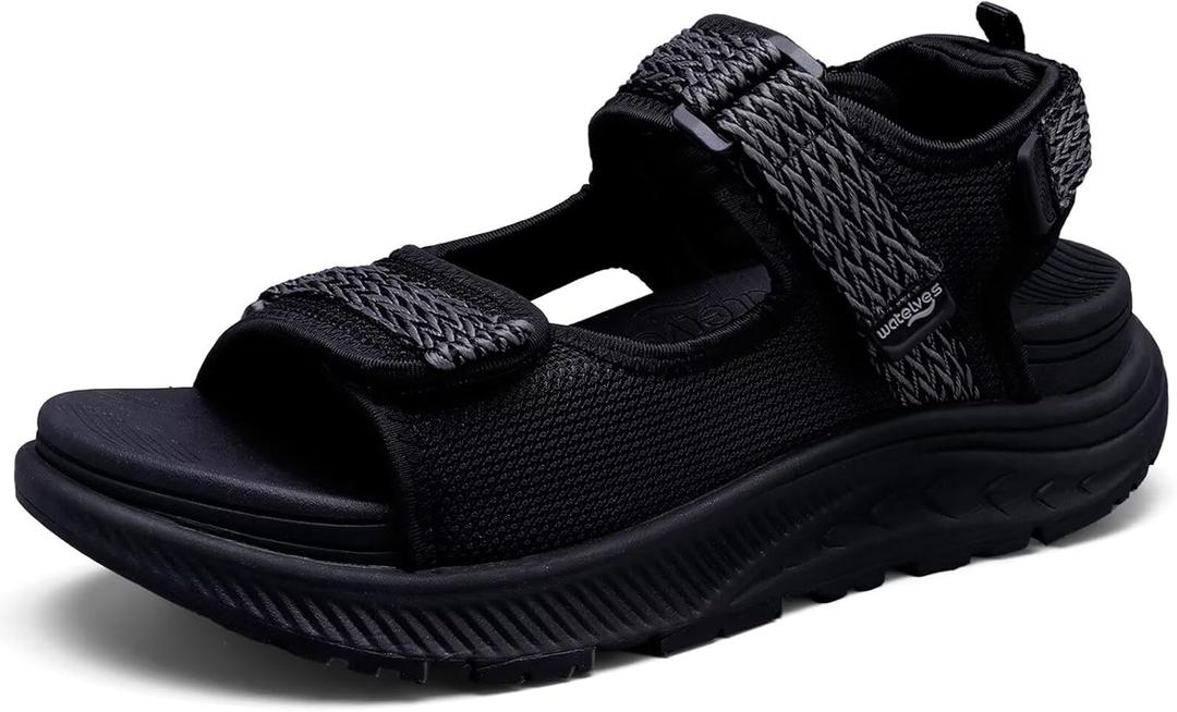 WateLves Womens Wide Orthopedic Diabetic Sandals Summer Walking Hiking Water Outdoor Sandals with Adjustable Strap Comfortable Plantar Fasciitis Arch Support (9, Black)