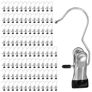 YUXIANLB 100 Pack Boot Hanger Clips Hooks, Heavy Duty Laundry Hooks with Clip, Portable Stainless Steel Clothes Pins Boot Clips for Hanging, Socks Towels Hats Pants Holder for Travel, Closet