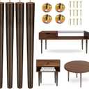 Yes4All Round Brown Wood Table Legs 16 Inches - Mid Century Replacement Feet for Coffee Table, End Table - Stable Rubber Wood Parts for Nightstand with Glides, Walnut, Set of 4