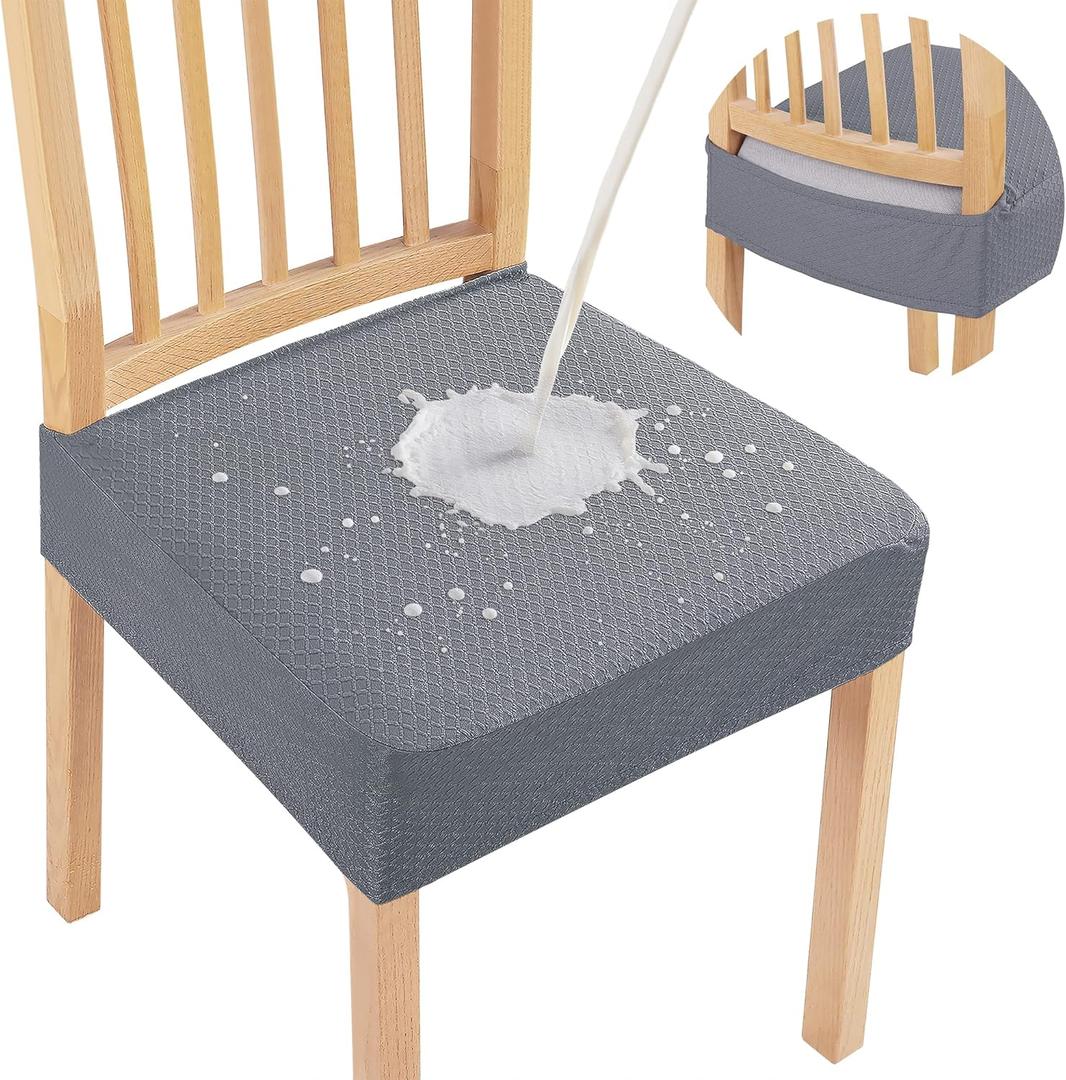 Smiry Waterproof Seat Covers for Dining Room Chairs Set of 8, Stretch Jacquard Removable Washable Chair Seat Slipcovers Protector, No Rear Covers, Grey Smiry Waterproof Seat Covers for Dining Room Chairs Set of 8, Stretch Jacquard Removable Washable Chair Seat Slipcovers Protector, No Rear Covers, Grey