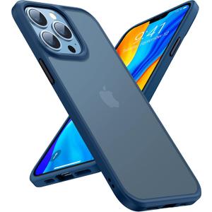 TORRAS Shockproof Compatible for iPhone 13 Pro Case, [Military-Grade Drop Tested] Translucent Matte Hard PC Back with Soft Silicone Edge Slim Protective Phone Guardian, Blue