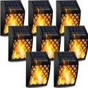 Dynaming Solar Flame Wall Lights Outdoor, 8 Pack Solar Powered Wall Lights, Flickering Flame Auto On/Off Wall Mounted Fence Deck Lights Lattice Decorative for Garage Garden Pathway Patio Porch Yard