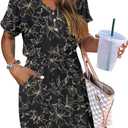 AUSELILY Womens Summer Dress 2026 Casual Short Sleeve Sundress V Neck Tie Button Beach Swing Dresses with Pockets (M)