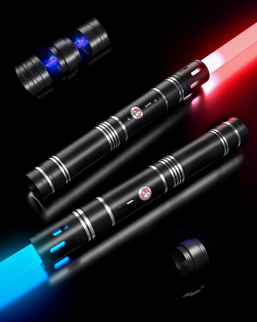 2-in-1 Detachable Lightsaber Toy - 20 Colors, 4 Modes & Sounds, Type-C Rechargeable, Real Lightsaber for Kids and Adults (Silver Ring)