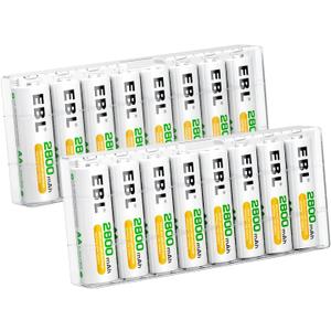 EBL AA Rechargeable Batteries 2800mAh Ready2Charge Quality AA Batteries - 16 Counts