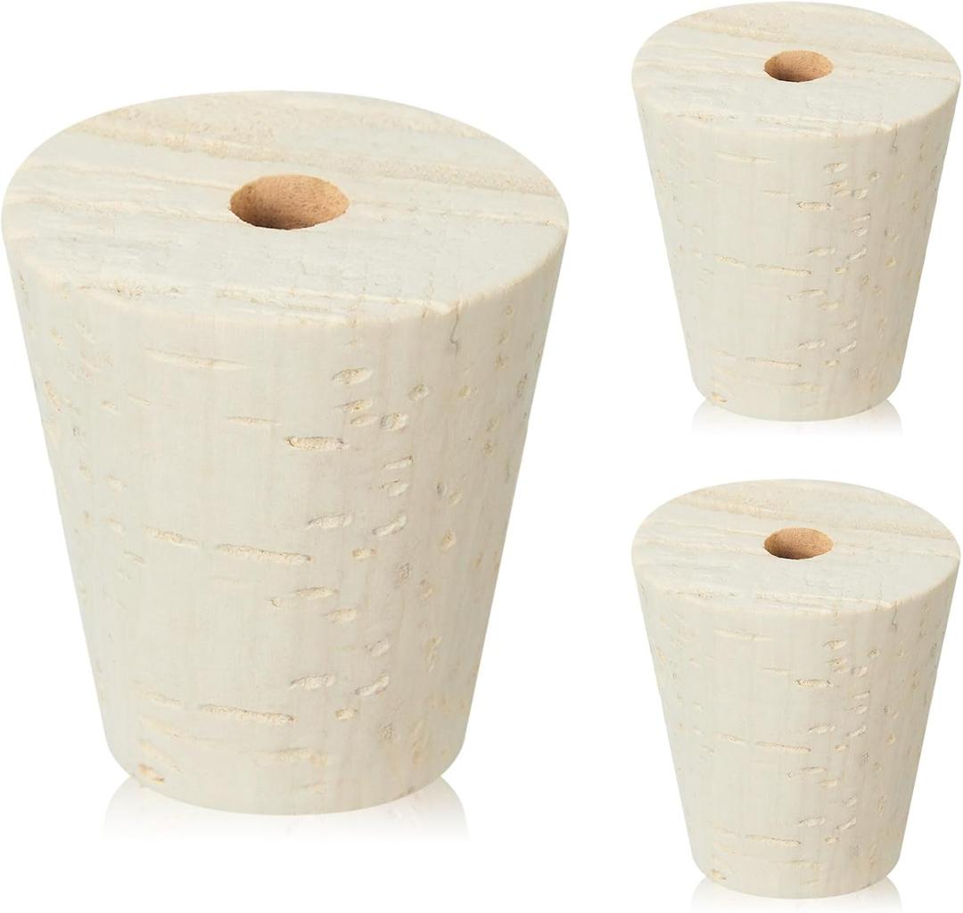 3 Pcs Drilled Fermentation Corks for Most 3 5 6 Gallon Glass Carboy Tapered Corks for Bubble Airlock Wood Stopper Bungs for Home Brewing Wine, Not Include Airlock, 1 x 1.5 x 1.6 inches