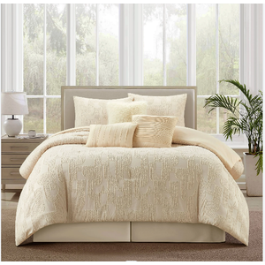 Nanshing Oksana 7 Piece Geometric Comforter Set , Beige , King Size , Clip