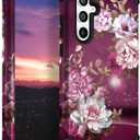 Hocase for Galaxy S23 FE Case, Heavy Duty Shockproof Protection Soft Silicone Rubber+Hard Plastic Bumper Hybrid Protective Case for Samsung Galaxy S23 FE 5G (6.4"") 2023 - Burgundy Flowers
