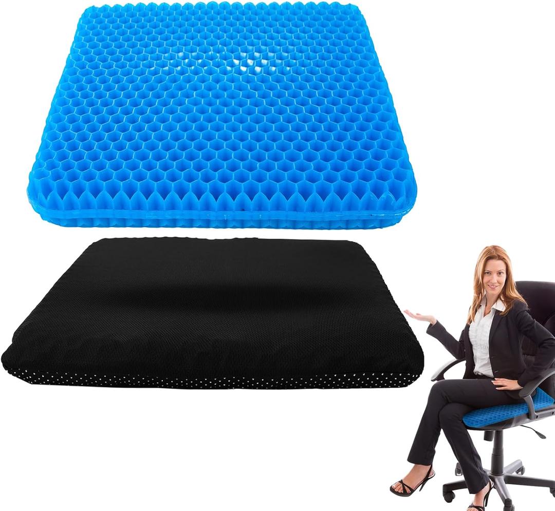 Gel Cushion for Long Sitting - Extra Large & Thickened Office Chair Cushion with Honeycomb Design for Back Pain and Pressure Relief, Breathable Car & Wheelchair Seat Pad