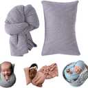 Coberllus Newborn Photography Props Blanket Stretch Knitted Twist Wrap & Posing Pad Prop for Baby Boys Girls Photo Shoot Set (Gray)