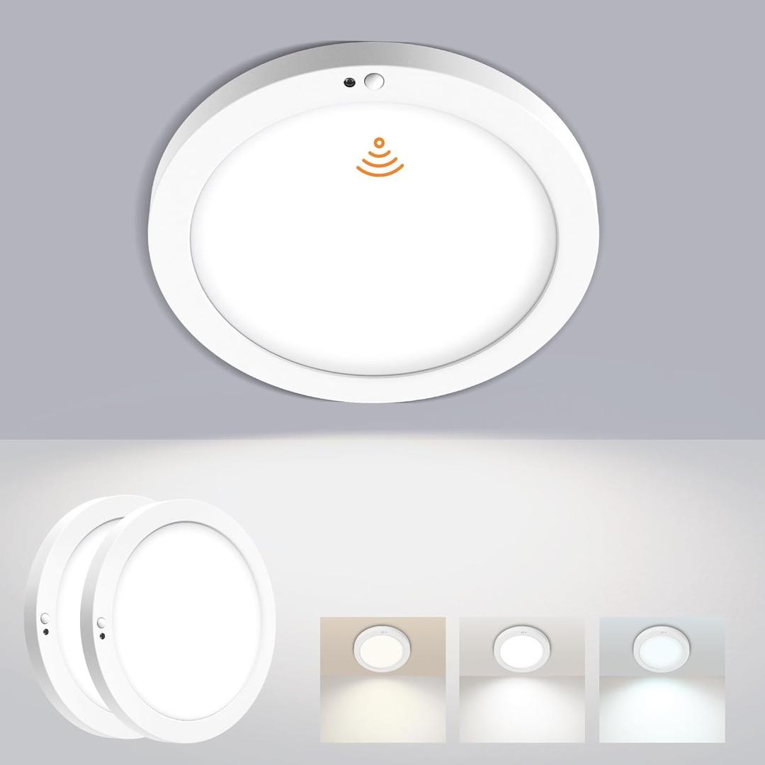 Motion Sensor Ceiling Light, 5CCT Selectable 24W 1500LM, 12 Inch LED Flush Mount Light Fixture Hard Wired, Motion Activated Lights Indoor for Hallway, Stairs, Laundry, Non-Dimmable - 2PK
