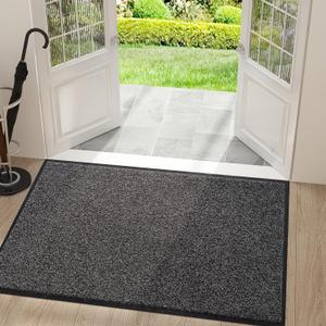 Mibao Front Door Mat, Dirt Trapper Welcome Mat for Outdoor Indoor, Non-Slip Waterproof Doormat, Durable Machine Washable Low Profile Entry Rug for Back Door Outside Patio Porch, 48" x 36", Grey (Black&gray)