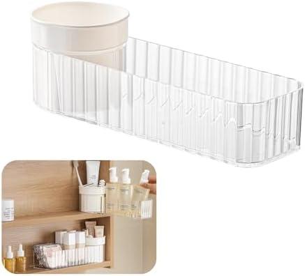 Medicine Cabinet Organizer, Stackable Narrow Makeup Organizer with Brush Holder, Mirror Cabinet Shelves for Kitchen, Bathroom Cabinet, Counter, Vanity (Transparent)