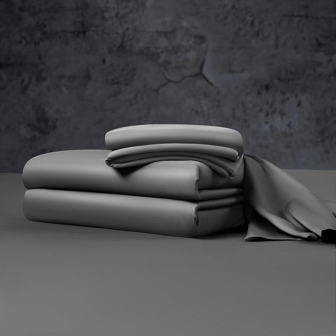 Luxury 100% Organic Tencel Cooling Sheets Queen Size, Expertly Crafted from Austrian Eucalyptus, Silky Soft Lyocell Sheets with 6"-18" Deep Pocket, Hypoallergenic Bed Sheet SetQueen, Dark Gray