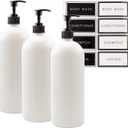 Cornucopia Brands Shower Pump Bottles (Set of 3, White); 32oz Plastic Pump Dispensers for Shampoo, Conditioner, and Body Wash