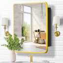 Movo Gold Metal Framed 24 Inch x 30 Inch Bathroom Medicine Cabinet with Mirror Aluminum Farmhouse Vanity Mirrors Recess or Surface Mount Installation