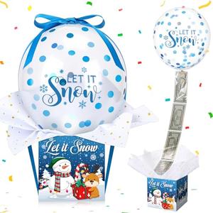 Civaner Christmas Pull Money Balloon Box for Cash Gift Xmas Birthday Funny Balloon Surprise Money Gift Boxes with 50 Pcs Bags Xmas Cash Holder Decor for Parents Lovers Friends(Snowman and Elk)