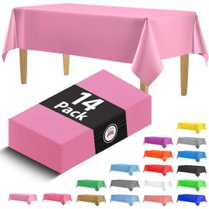 14 Pack Premium Pink Plastic Tablecloth - 54 x 108 in. Disposable Rectangle Plastic Table Cloth - Decorative Rectangle Table Cover Smooth Tablecloth - Disposable Table Cloths For Parties, Weddings