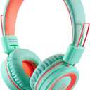 noot products Kids Headphones K11 Foldable Stereo Tangle-Free 5ft Long Cord 3.5mm Jack Plug in Wired On-Ear Headset for iPad/Amazon Kindle,Fire/Boys/Girls/School/Tablet/Laptop(Mint/Coral)