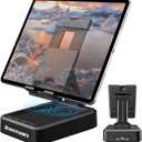 JTEMAN Tablet Stand Adjustable with Bluetooth Speakers, Kitchen Gadgets, Gifts for Women Men, Wireless Bluetooth Speaker Tablet Holder, Desk Mic Charging Station Compatible with Phones and Tablet (Silver Black)