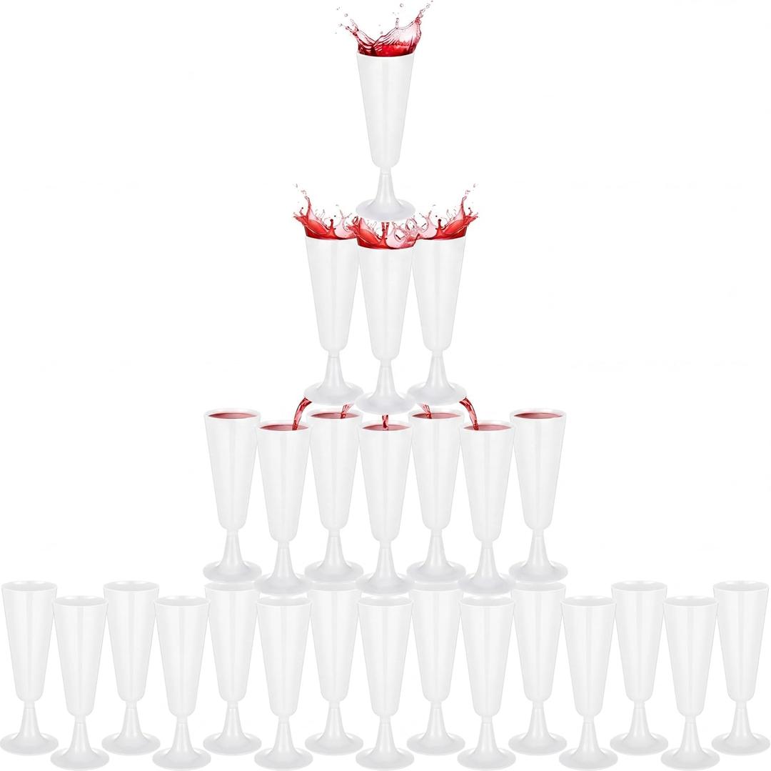 LemonRoad 50 Pcs Plastic Champagne Flutes 5 oz Disposable Champagne Glasses Bulk Toasting Cups for Party Wedding Birthday Anniversary Celebration Supplies (White)