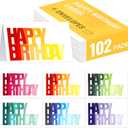 102 Pack Happy Birthday Cards Bulk Box Set with Envelopes 4 x 6 inch, Blank Inside, 6 Designs for Students, Work, Office, Colorful Ombre Font (Plus 102 Pack Envelopes)