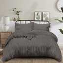 Striped Pattern Duvet Cover Set 3PC| Twin Size(68"X90")| Organic Cotton|1000 TC| Zipper Closure| Corner Ties| Skin Friendly| Breathable| Very Soft| Dark Grey