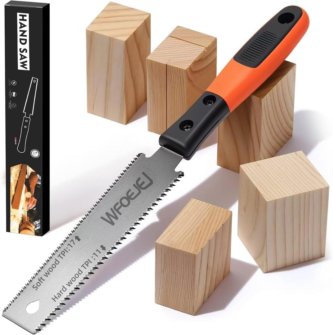 WFOEJEJ Japanese Hand Saw, 6-Inch Double-Edge Pull Saw, SK5 Flexible Blade, 11/17 TPI Blade with Soft Grip Handle for Hardwood & Softwood Woodworking