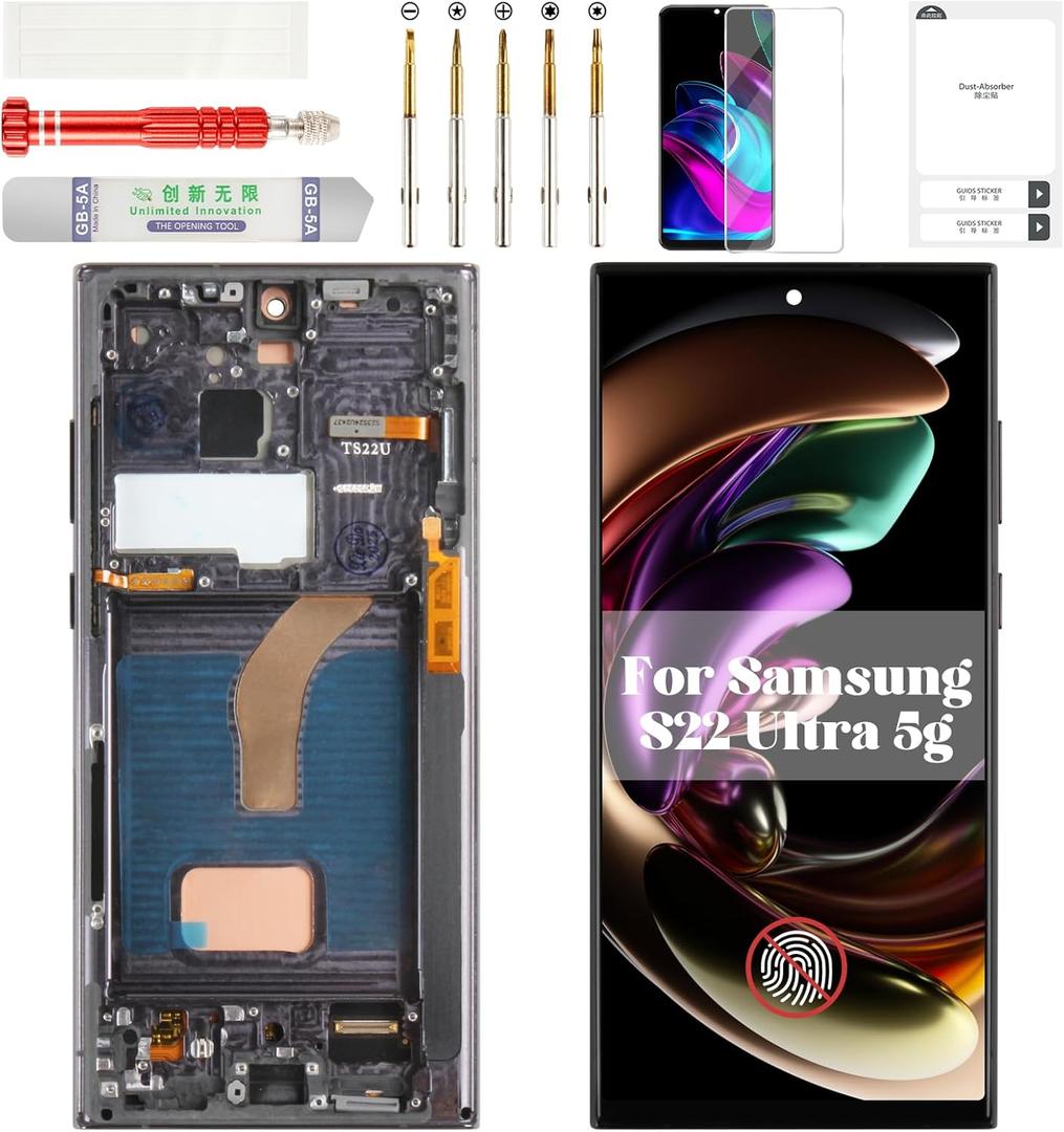 TFT for Samsung S22 Ultra 5g Screen Replacement for Samsung Galaxy S22 Ultra 5g SM-S908U LCD Screen Touch Digitizer Frame for SM-S908U1 Screen Display Black (US Version Without Fingerprint)