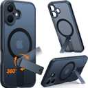 TORRAS Magnetic 360Stand Case for iPhone 16 Case, [Full Camera Protection] [Fit for MagSafe][16FT Mil-Grade Drop Protection] Slim Frosted Case for 16 iPhone Phone Case with Kickstand (6.1"), Black