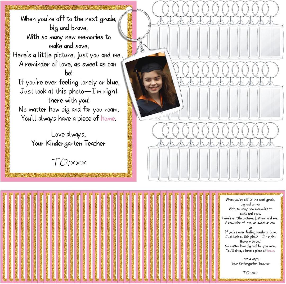 36 Sets End of Year Student Gifts from Teacher Perschool Graduation Gift Includes 36 Photo Frame Keychains and 36 Poem Cards for Students
