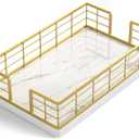 Wican Marble Guest Towel Holder Tray for Bathroom, Napkins Holder for Powder Room Dinning Table Wooden Basket for Disposable Paper Hand Towels Gold and Marble White (9.06 x 5.51 x 2.56 inches)