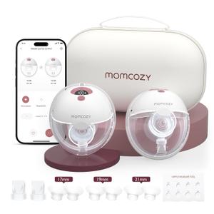 Momcozy M5 Smart APP Controlled Wearable Breast Pump, Hands-Free Wireless Electric Pump, 3 Modes 9 Suction Levels, BPA-Free, Portable Lightweight, 24mm Flange, 2-Pack Cozy Red