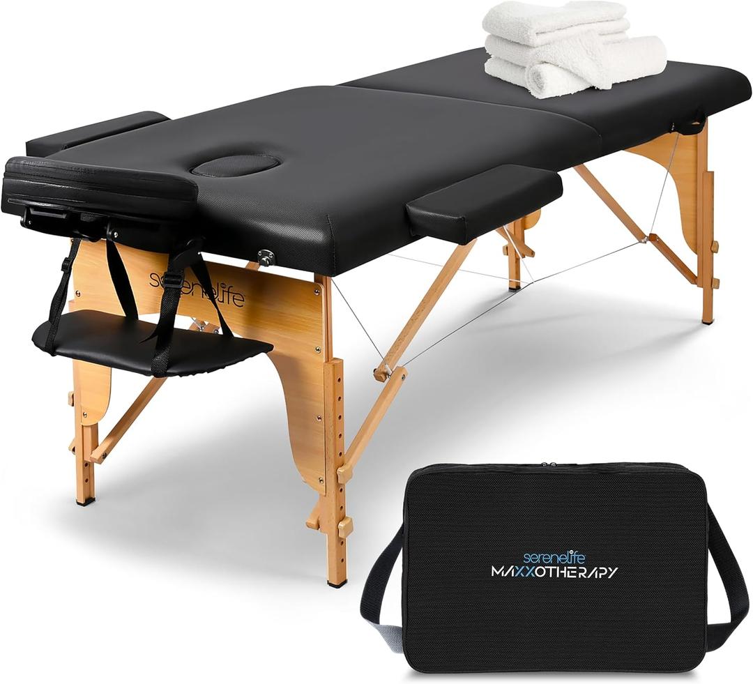 SereneLife Portable Massage Table 24 inch, Height Adjustable 3 Sections Massage Bed & Folding Lash Station for Esthetician, Tattoo Table, Spa Bed, Physical Therapy & Facial Treatment, 83.9 x 23.8 x 25.2-33.7 inches