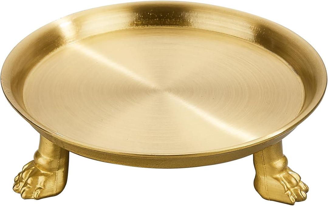 khtumeware 1 Pack 100% Solid Satin Brass Clawfoot Candle Dish - Pedestal Dish - Candle Holder - Jewelry Holder - Perfect for Wax Candles, Rings, and Trinkets