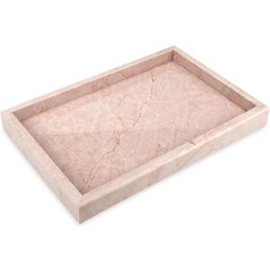 Marble Bathroom Vanity Tray, Natural Luxury Vanity Home Kitchen Bathroom Table Tray, Stone Decorative Countertop Dresser Trays for Key Coffee Perfume Jewelry Makeup (Pink/Cream Rose, 12"x 8" x1.2")