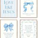 LARTSFRO Coquette Blue Bow Jesus Wall Art Decor Posters, Light Blue Bow Christian Room Bedroom Bathroom Wall Art Decor Aesthetic for Teen Girls Gifts, Inspirational Bible Verses Bow Wall Decor, 12x16 Inch Set of 4 Bow Pictures(UNFRAMED)