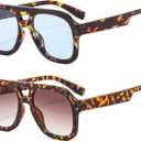 Long Keeper Retro Pilot Sunglasses Double Bridge Women Men Aviation Square Sun Glasses Thick Frame 70s Vintage Shades UV400