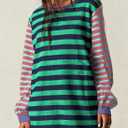 BLENCOT Women's Oversized Patchwork T Shirts Fall Long Sleeve Striped Color Block Loose Fit Pullover Tops (X-Large)