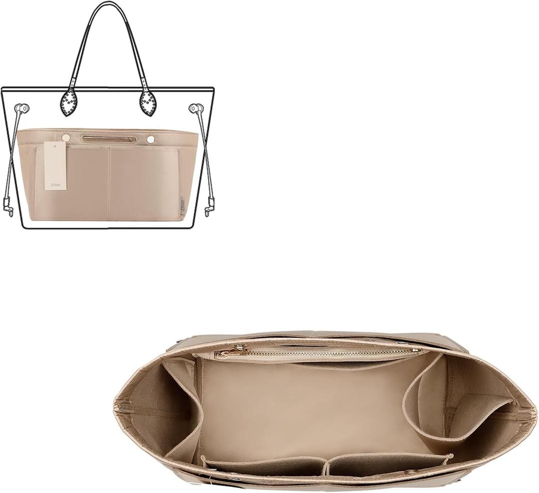 ZTUJO Purse Organizer Insert For Handbag & Tote Shaper,Tote Bag Organizer Insert For Speedy Neverful, 6 Sizes(Medium, Silky Beige)